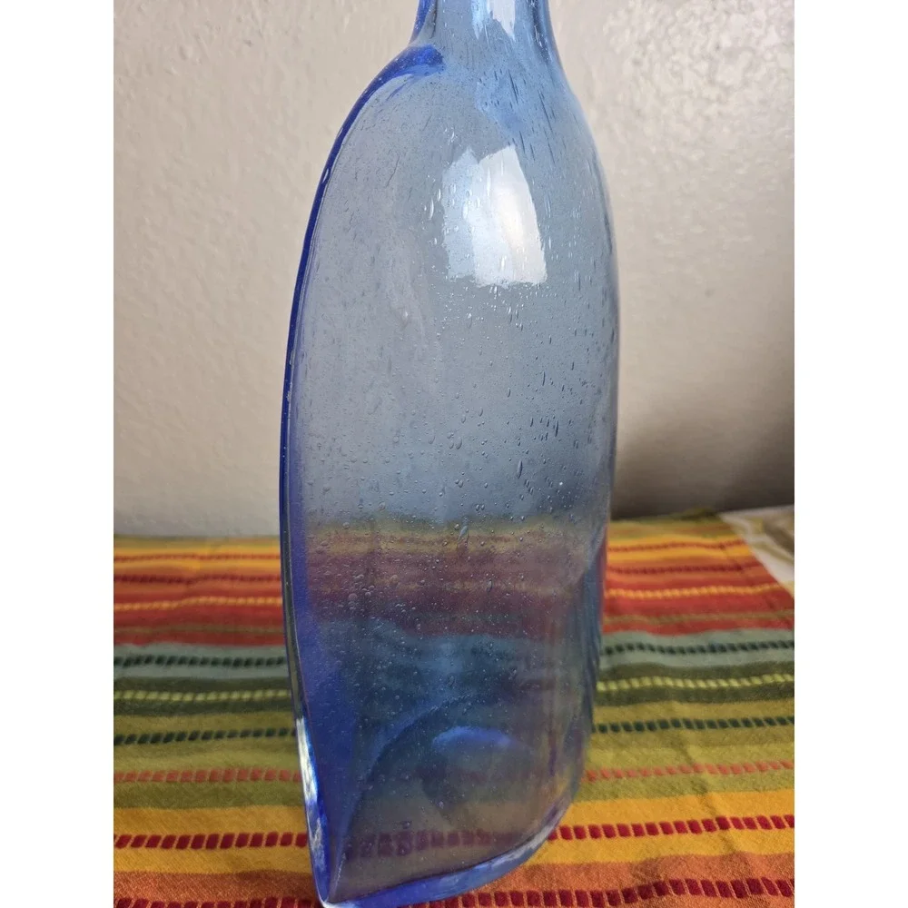 Toshichi Iwata style hand blown blue glass bottle Minimalist